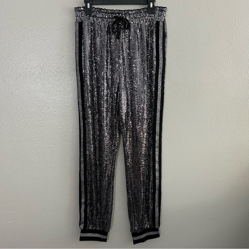 Pam & Gela Silver Sequin Track Joggers - Picture 2 of 10